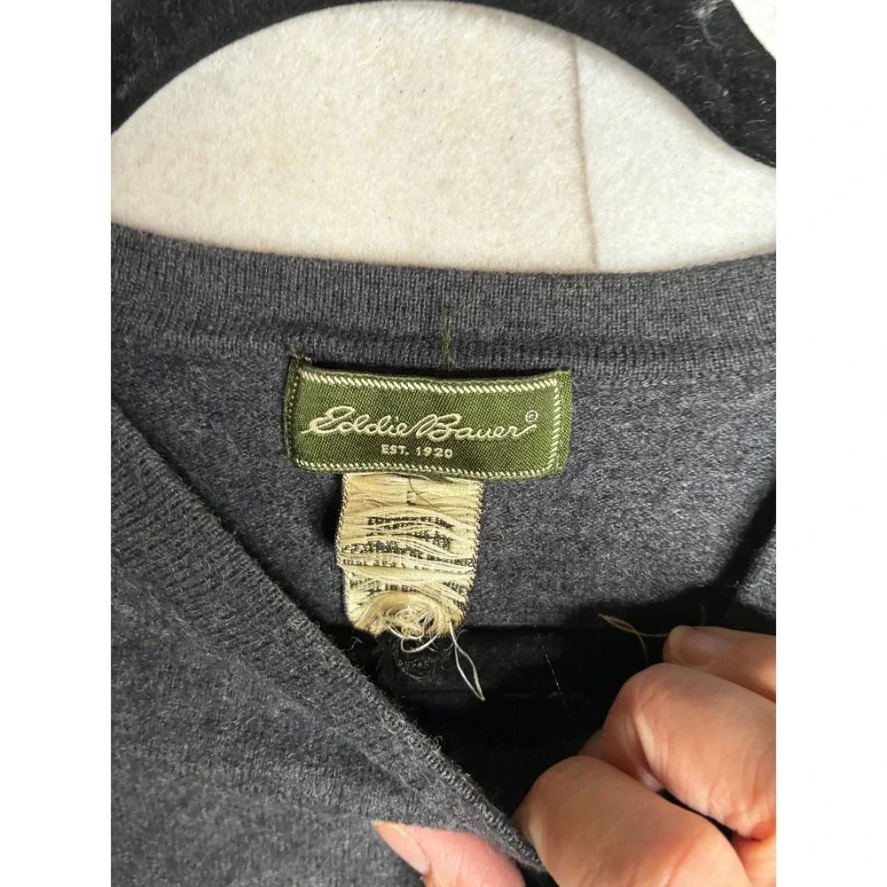 Eddie‎ Bauer Mens Charcoal Gray Merino Wool Cotton Blend Crewneck Sweater Large - Picture 3 of 12